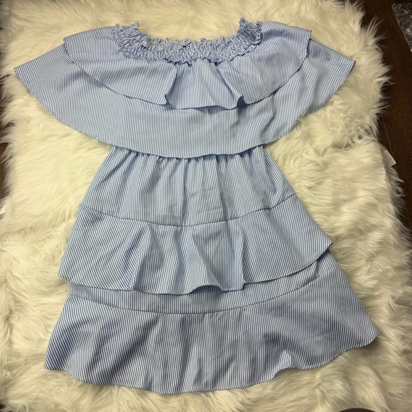 PLT Blue Off-Shoulder Ruffle Dress - Picture 2 of 5